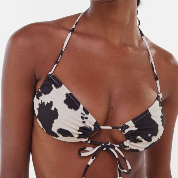 NWT BERSHKA SWIM cow print SEXY bikini SET Top & Bottom Cream Brown - Picture 2 of 9